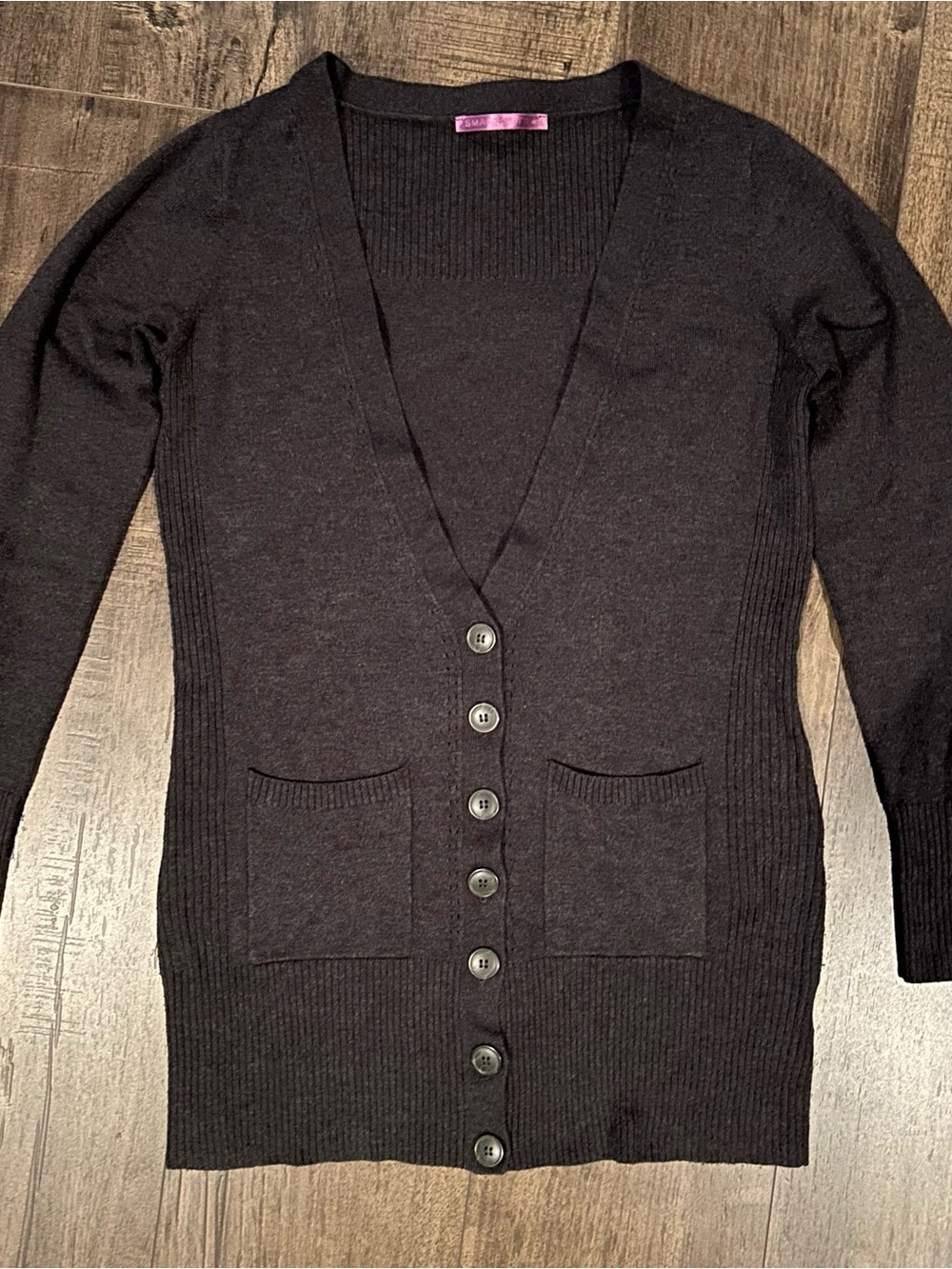 Smart Set Black Button-Front V-Neck Long Cardigan